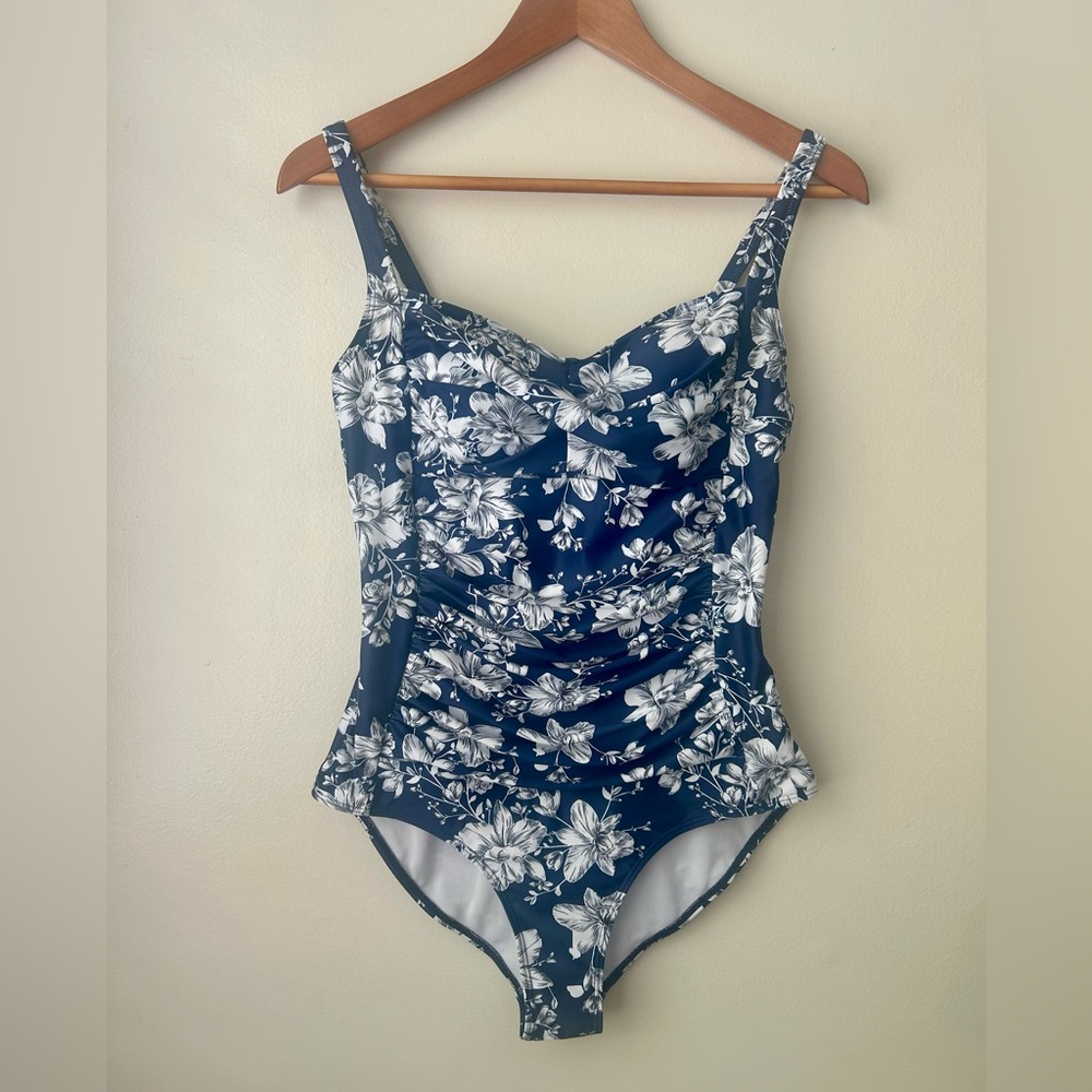 Floral Navy Ruched One-Piece Swimsuit